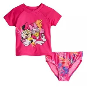 Disney Minnie Mouse & Daisy Duck Rashguard & Bikini Bottoms Swimsuit Set